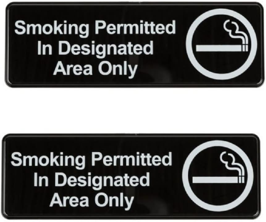 9" x 3" Smoking Permitted in Designated Area Only Sign with Easy Peel Self-Adhesive White on Black Color Set of 2- Door Sign Waterproof Self Adhesive Store Signs Indoor/Outdoor Warning Marker Home Business Use