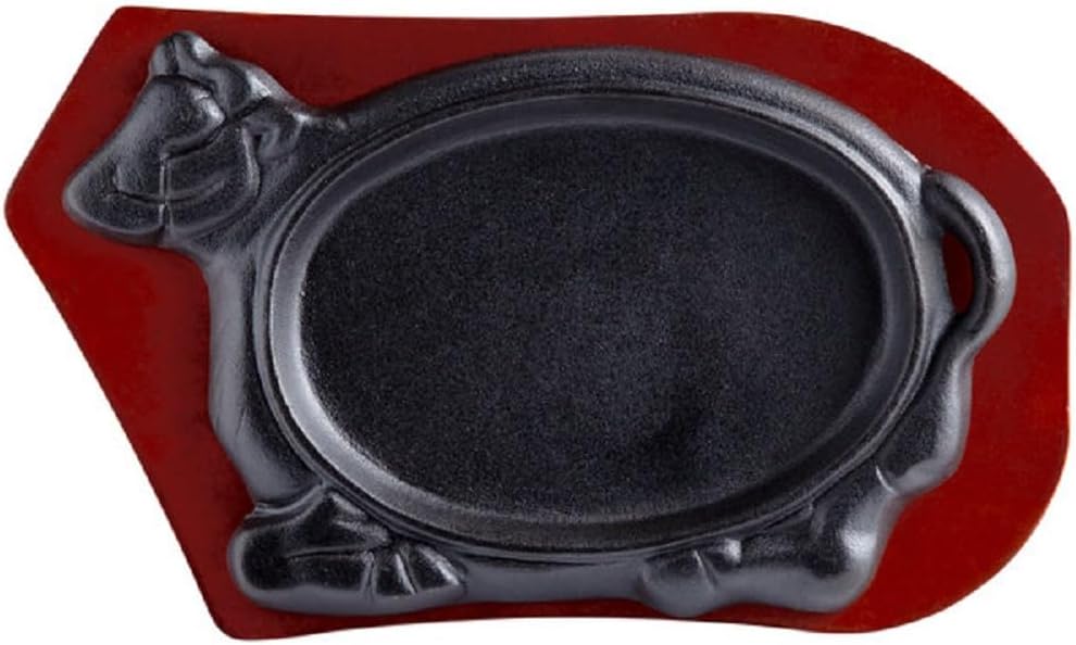 3 Piece Oval Cast Iron Sizzle Platter Set - Sizzler Plates Skillet Set Fajita Plate Fajita Pan With Wooden Base Perfect for Meats Steak Fish And Vegetables