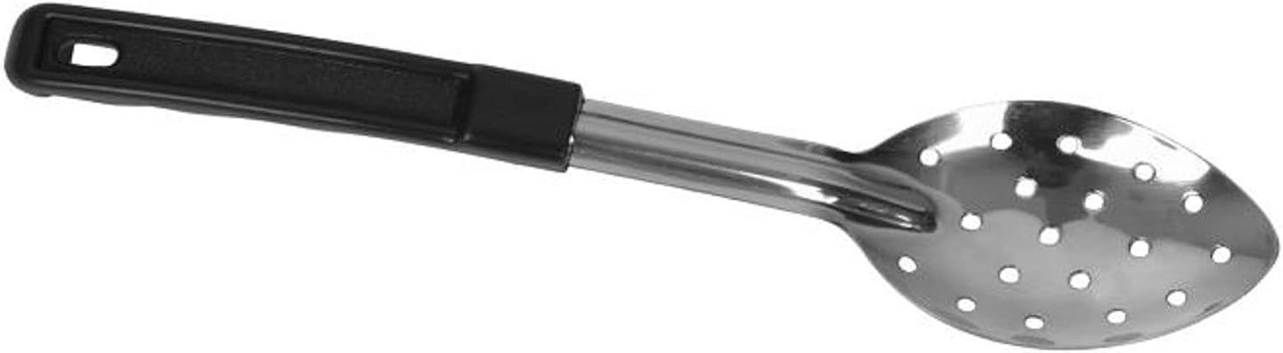Basting Spoon Stainless Steel with Black Plastic Handle- Basting Spoon Utensil Spoon for Mixing Stirring Cooking & Serving Kitchen Accessories Restaurants and at Home