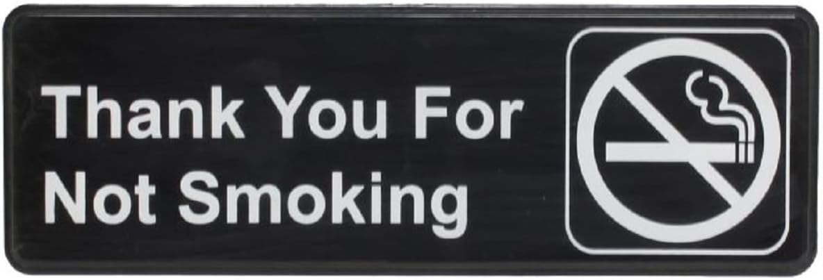 9" x 3" Thank you For Not Smoking Sign with Easy Peel Self-Adhesive White on Black Color Set of 2- Door Sign Waterproof Self Adhesive Store Signs Indoor/Outdoor Warning Marker Home Business Use