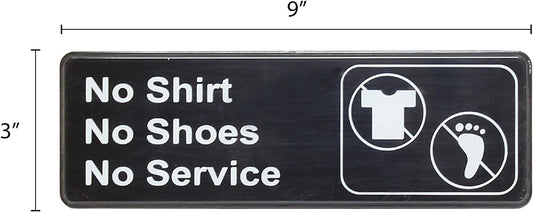 9" x 3" No Shirt, No Shoes, No Service Sign with Easy Peel Self-Adhesive White on Black Color Set of 2- Door Sign Waterproof Self Adhesive Store Signs Indoor/Outdoor Warning Marker Home Business Use