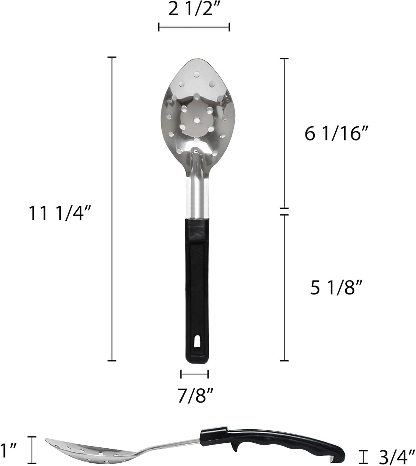 Basting Spoon Stainless Steel with Black Plastic Handle- Basting Spoon Utensil Spoon for Mixing Stirring Cooking & Serving Kitchen Accessories Restaurants and at Home