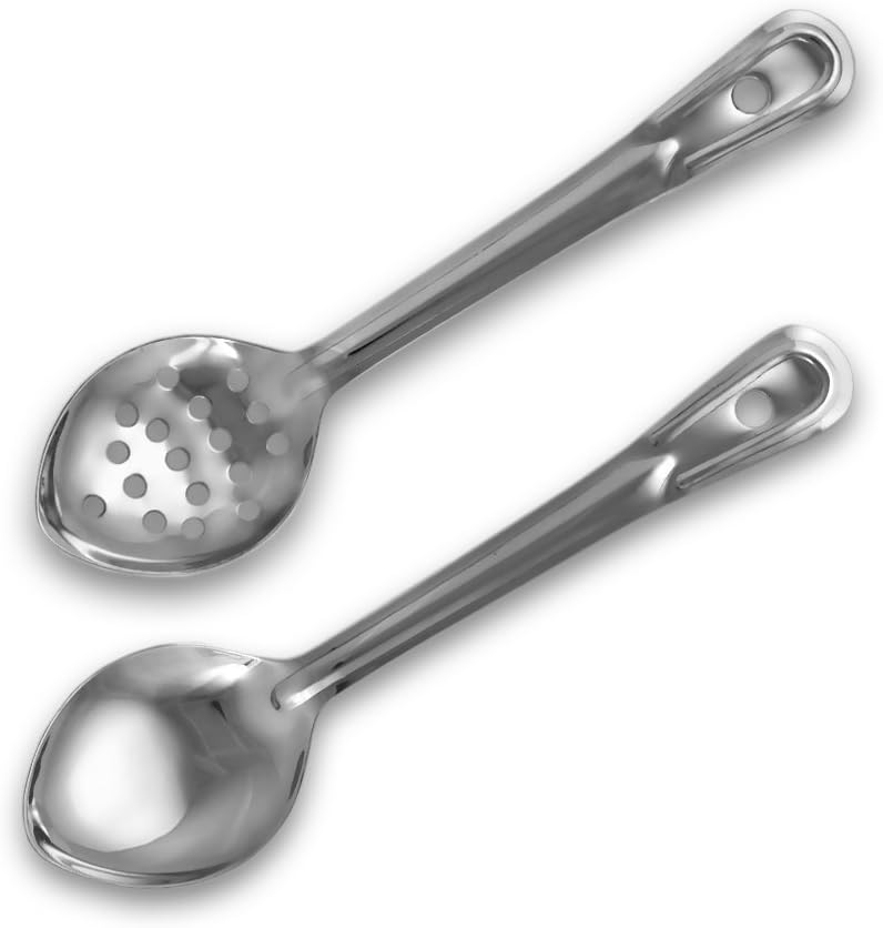 Basting Spoon Stainless Steel with Hanging Slot- Basting Spoon Utensil Spoon for Mixing Stirring Cooking & Serving Kitchen Accessories Restaurants and Home