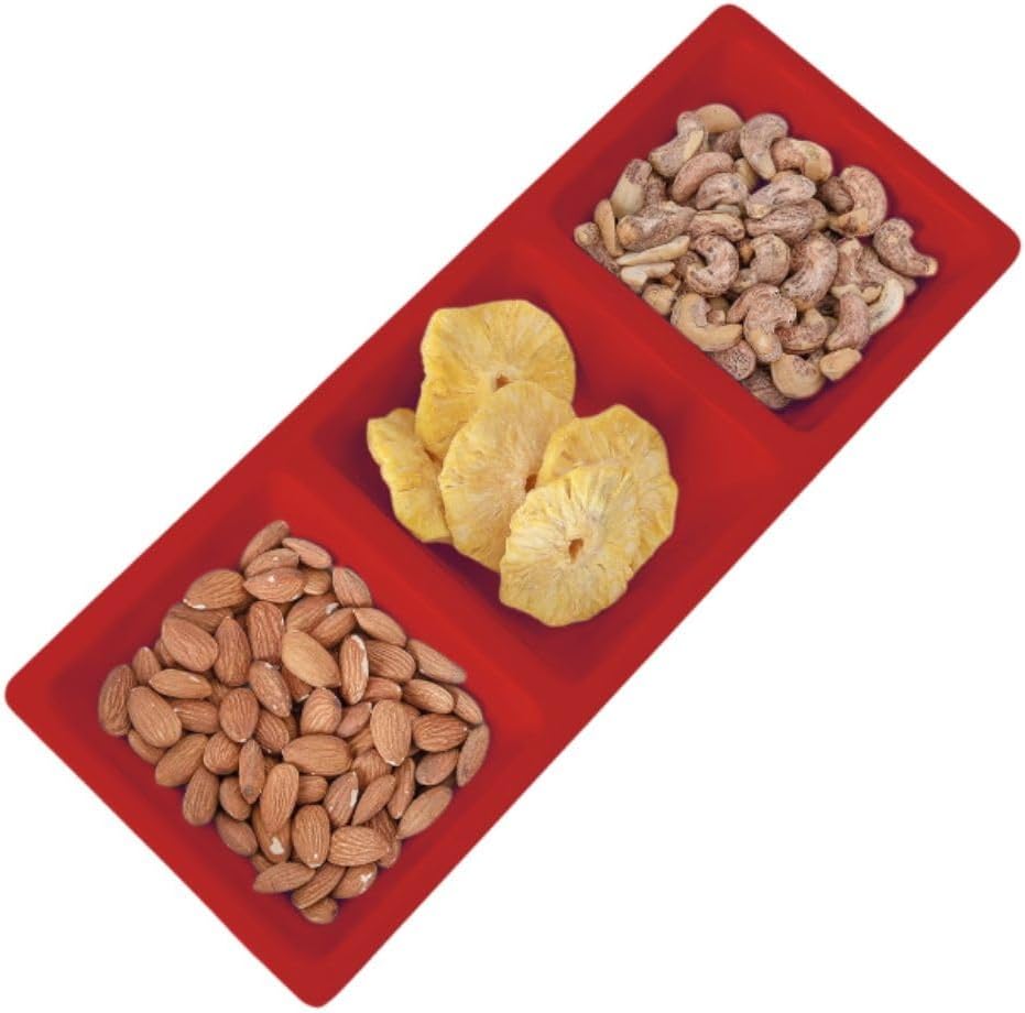 28 oz Rectangular 3-Section Tray Passion Melamine - Dishwasher Safe Serving Bowl Dipping Sauce Dishes Sauce Bowls for Dips Chips Veggies Fruits Home Restaurants