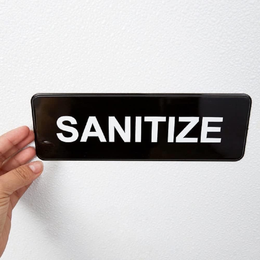 9" x 3" Sanitize Sign with Easy Peel Self-Adhesive White on Black Color Set of 2- Door Sign Waterproof Self Adhesive Store Signs Indoor/Outdoor Warning Marker Home Business Use