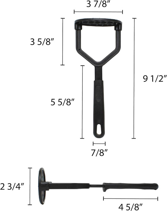 9 1/2” Potato Masher High-Heat Nylon & Polypropylene Handle Black Color- Heat Resistant up to 410°F Food Masher Utensil Hand Masher Vegetables for Potato, Guacamole Fruits