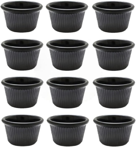 Set of 12 Fluted Ramekin Melamine - Plastic Ramekin Dipping Sauce Cup Portion Dipping Sauce Cups Individual Condiment cups For Catering Kitchen Restaurant