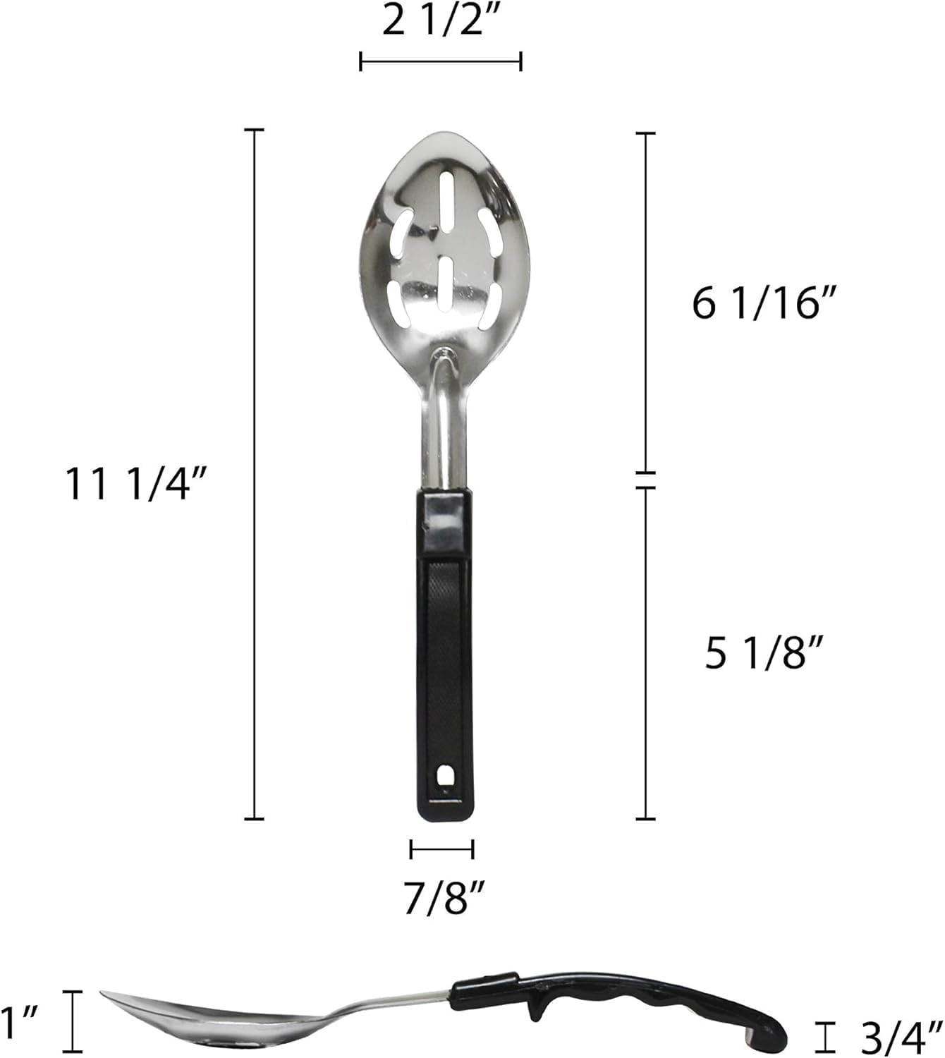 Basting Spoon Stainless Steel with Black Plastic Handle- Basting Spoon Utensil Spoon for Mixing Stirring Cooking & Serving Kitchen Accessories Restaurants and at Home