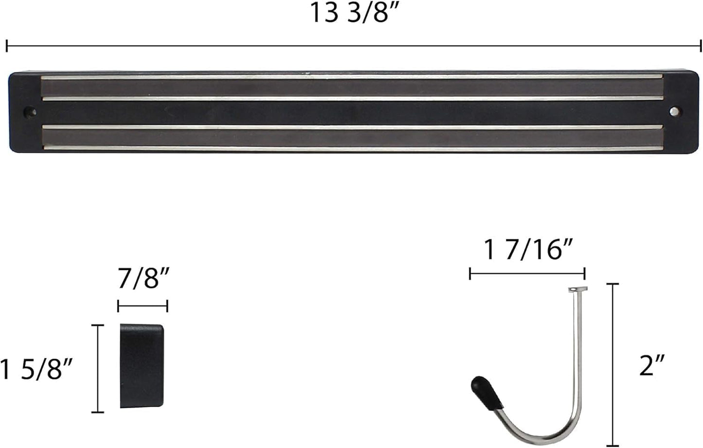 Magnetic Knife Holder Black with Plastic Base & Two Magnetic Strips for Wall optional hanging hooks -Strong Powerful Knife Rack Knife Strip Storage Display Magnetic Tool Organizer