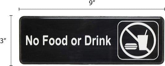 9" x 3" No Food or Drink Sign with Easy Peel Self-Adhesive White on Black Color Set of 2- Door Sign Waterproof Self Adhesive Store Signs Indoor/Outdoor Warning Marker Home Business Use