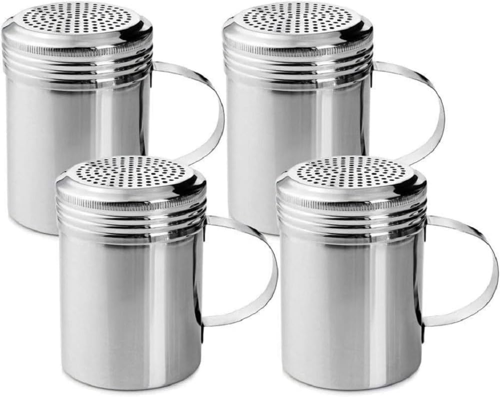 10 oz Stainless Steel Dredge Shakers - Seasonings Spice Shakers Cheese Shakers Chili Flakes Powder Shaker Sugar Spice Cans for Kitchen Cooking Home Restaurant