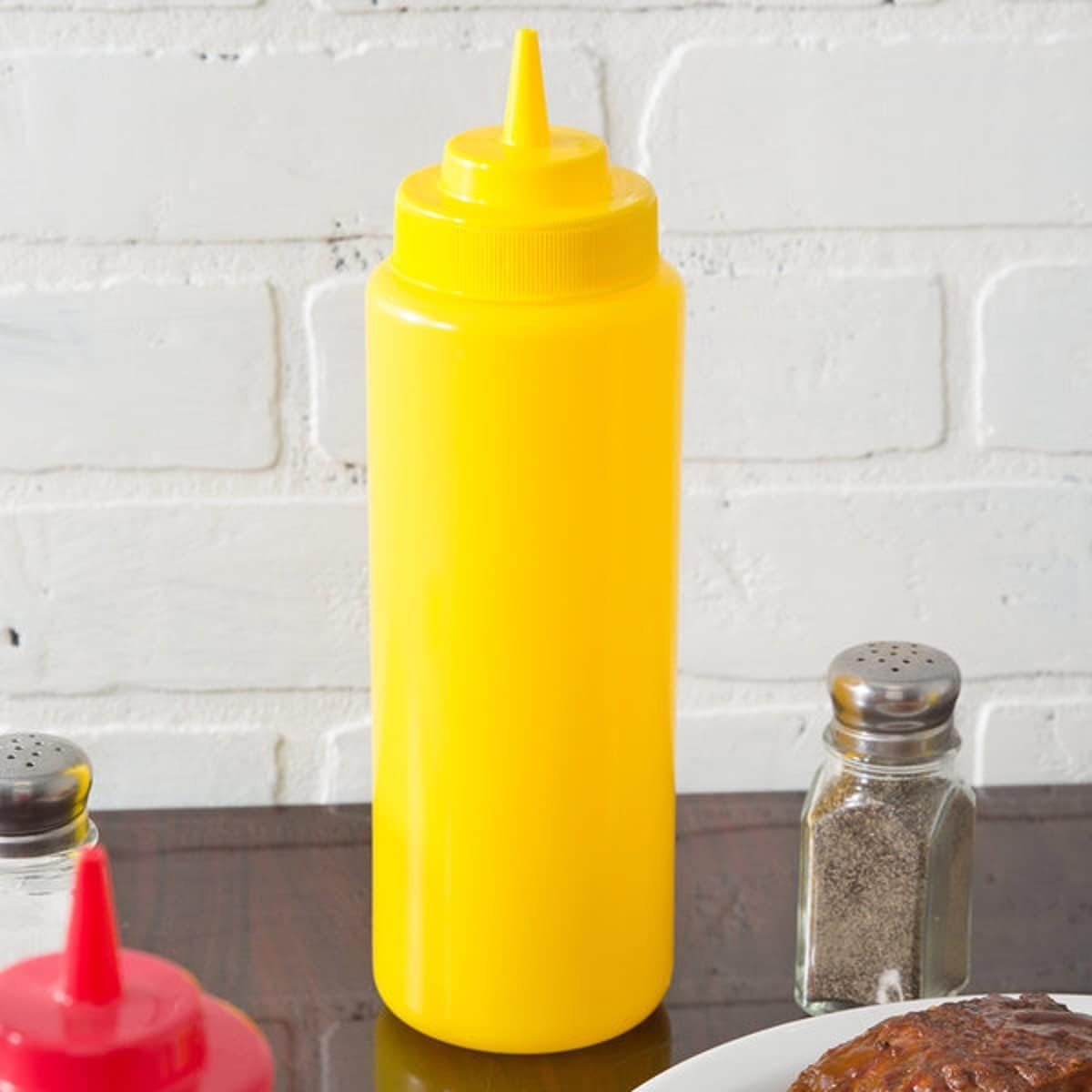 Set of 6 Squeeze Condiment Wide Mouth Dispensing Bottles - Plastic Squeeze Bottle for Sauces Spreads Ketchup Mustard Mayo Hot sauces and Olive oil
