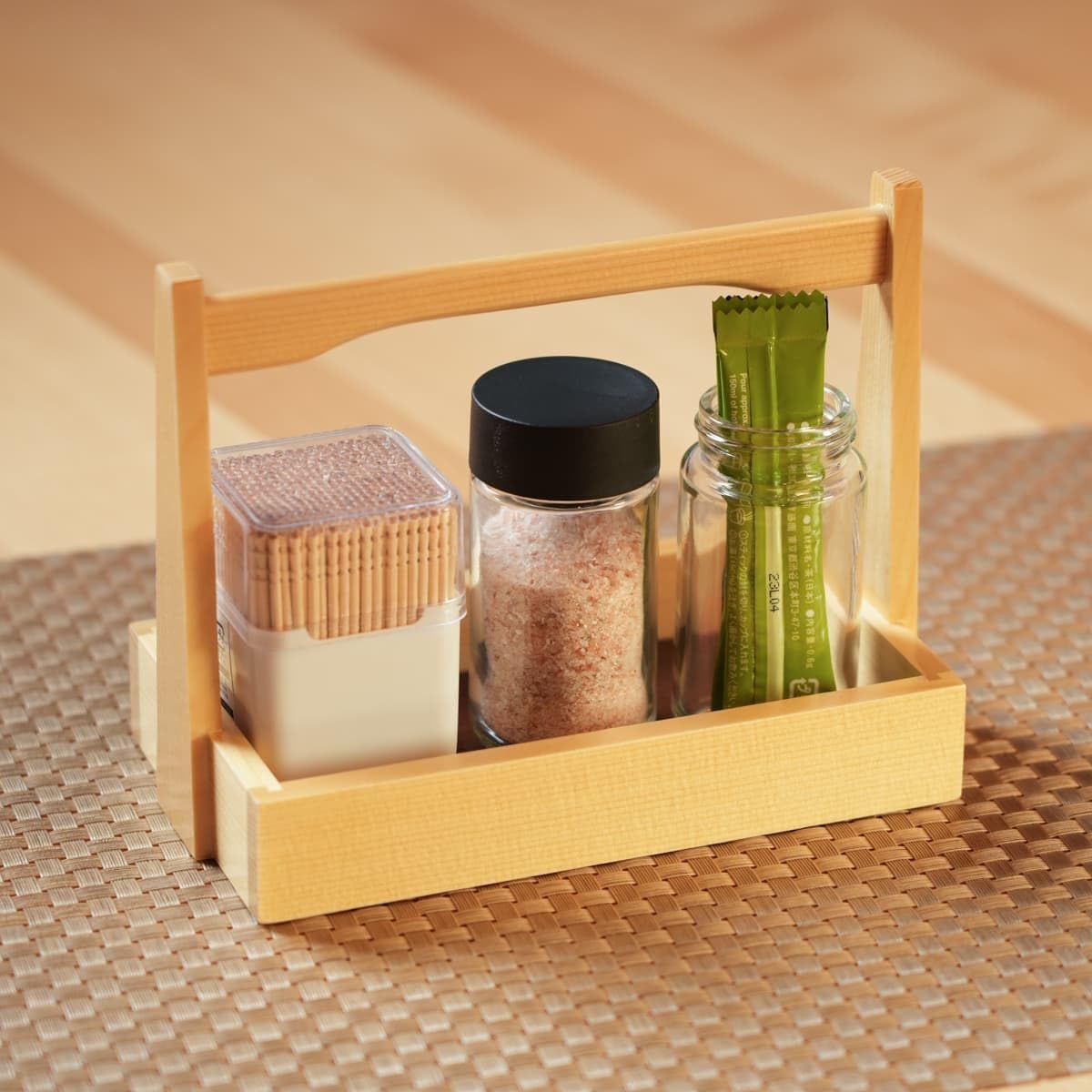 6-1/2" x 3-3/4" Shoyu Sauce Holder Tray with Handle Shiraki Wood - Japanese Condiment Caddy Condiment Storage Caddy Decorative Trays Storage Containers for Home Kitchen Restaurants