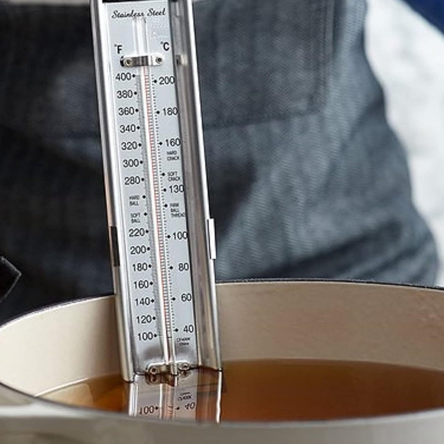 12" Deep Fry Paddle Thermometer with Pot Clip 100°F to 400°F - Best for Deep Frying Cooking Thermometer for Candy Maple Syrup Cheese Sugar Jelly Making