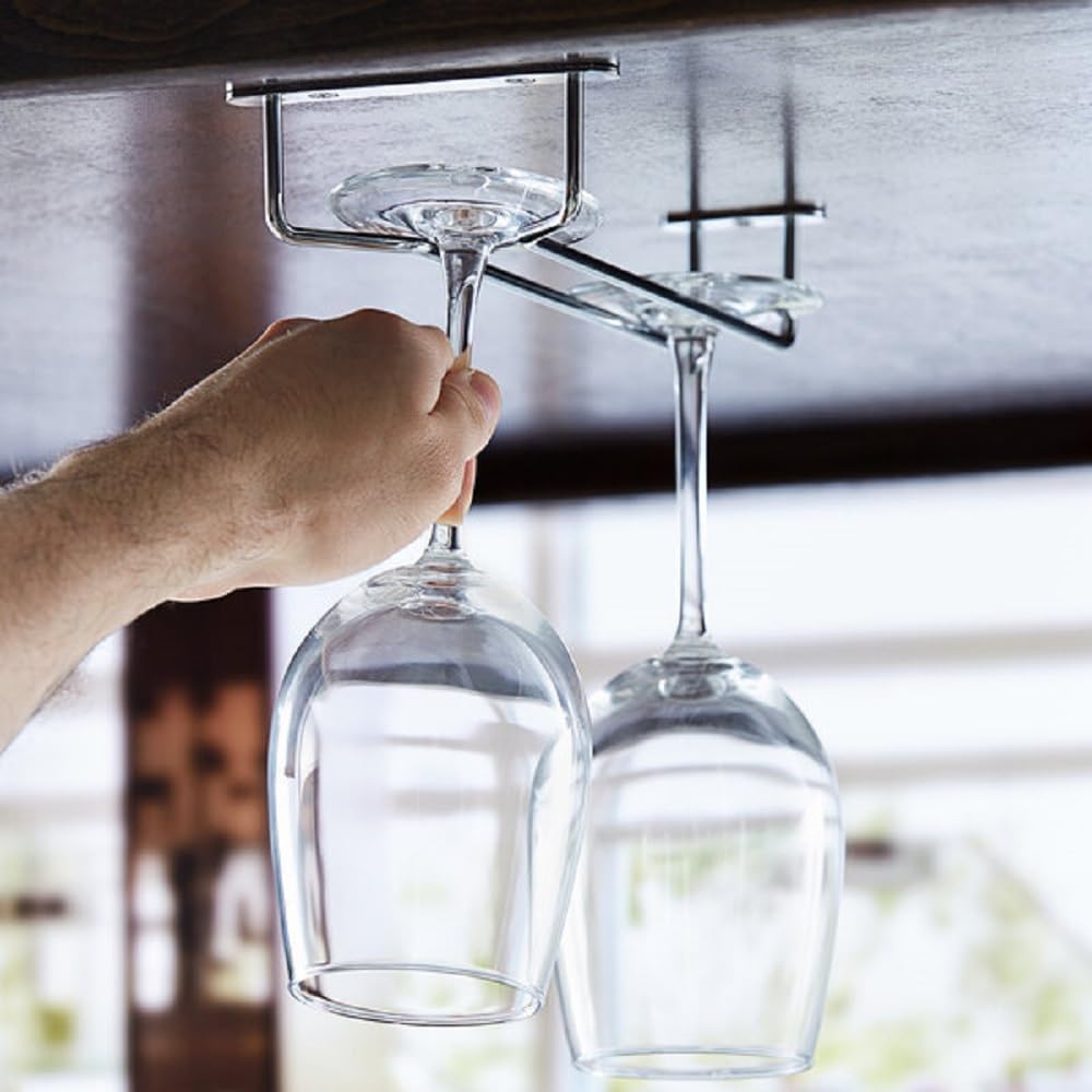 Wine Glass Rack Set of 2 - Stemware Rack Wire Hanging Rack Under Cabinet Wine Glass Rack Stemware Holder Glass Storage Hanger Organizer for Kitchen and Bar