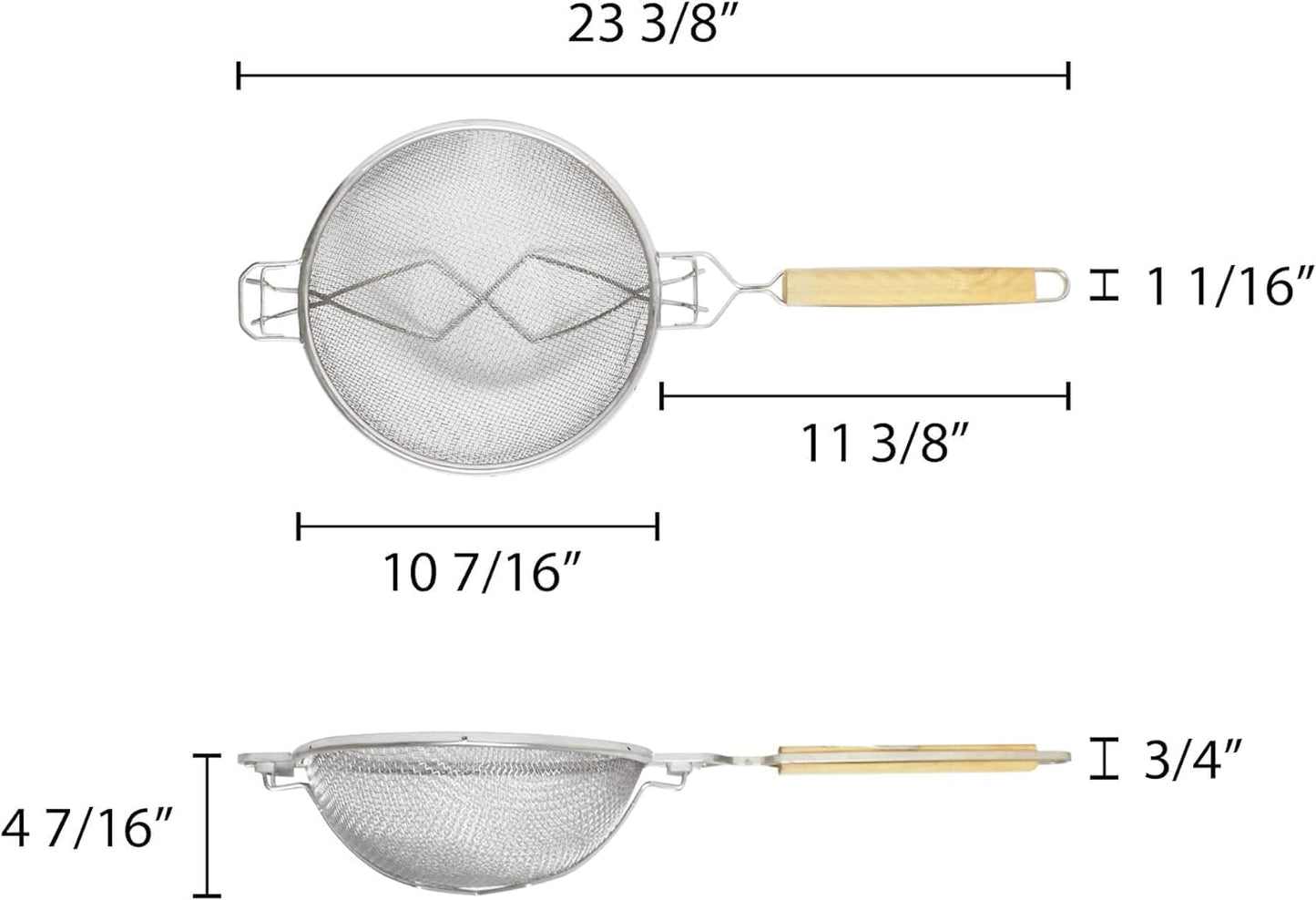 Reinforced Fine Double Mesh Strainer Nickel Plated Wire Frame & Support Handle Length- Kitchen Sieve Sifters Strainers for Sauces Gravies Tea Rice Oil Noodles and Fruits