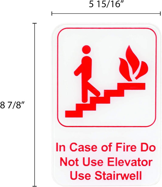 6" x 9" In Case of Fire Do Not Use Sign with Easy Peel Self-Adhesive Red on White Color Set of 2- Waterproof Self Adhesive Store Signs Indoor/Outdoor Warning Marker Home Business Use