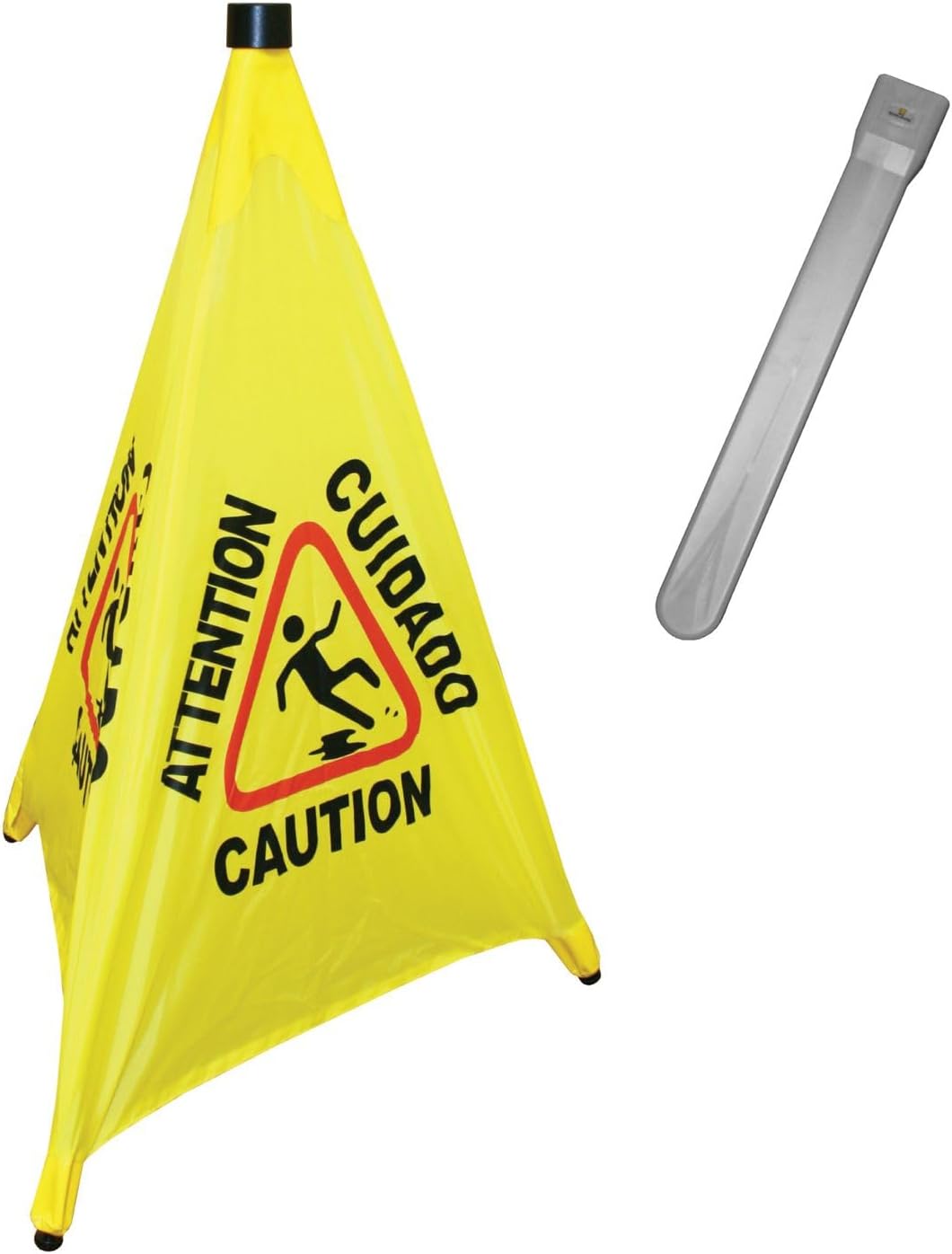 Pop-Up Safety Cone with Storage Tube- Multi-Lingual Caution Imprint and Wet Floor Symbol Floor Warning Sign in Public Spaces Safety Warning Signs for Commercial Use