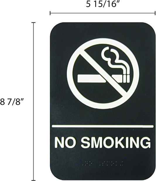 6" x 9" No Smoking Sign with Braille Easy Peel Self-Adhesive White on Black Color Set of 2- Waterproof Self Adhesive Store Signs Indoor/Outdoor Warning Marker Home Business Use