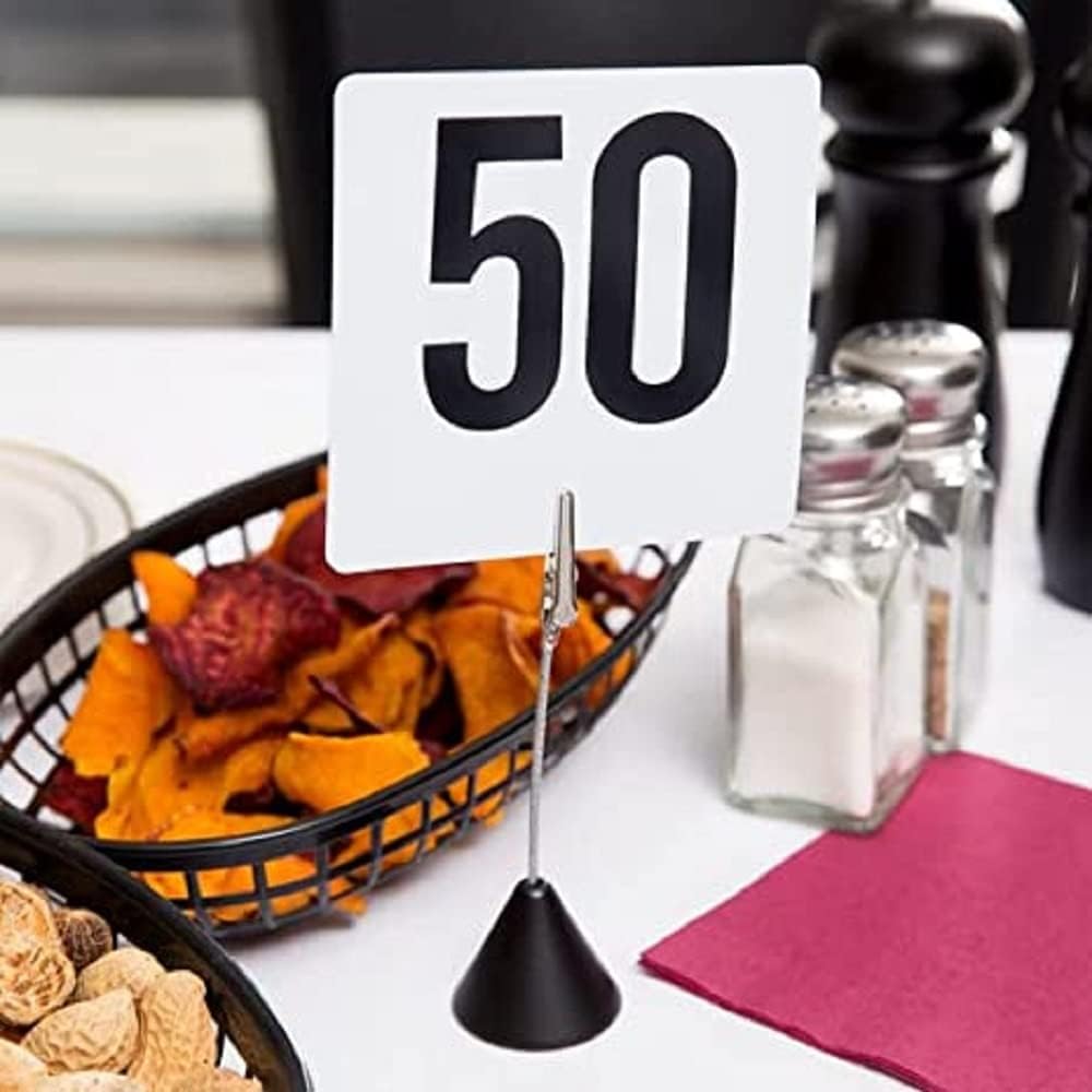Plastic Table Numbers 4" x 4" Black on White Color Double Sided- Plastic Restaurant Wedding Table Number Cards Signs for Party Banquets Wedding Reception and Restaurants