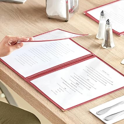 Triple Fold Restaurant Menu Covers 3 Page 6 View Set of 10- Crystal Clear Menu Covers Fits A4 Size Paper Sleeve Menu Folder Menu Book Holders for Bar Cafe Restaurant