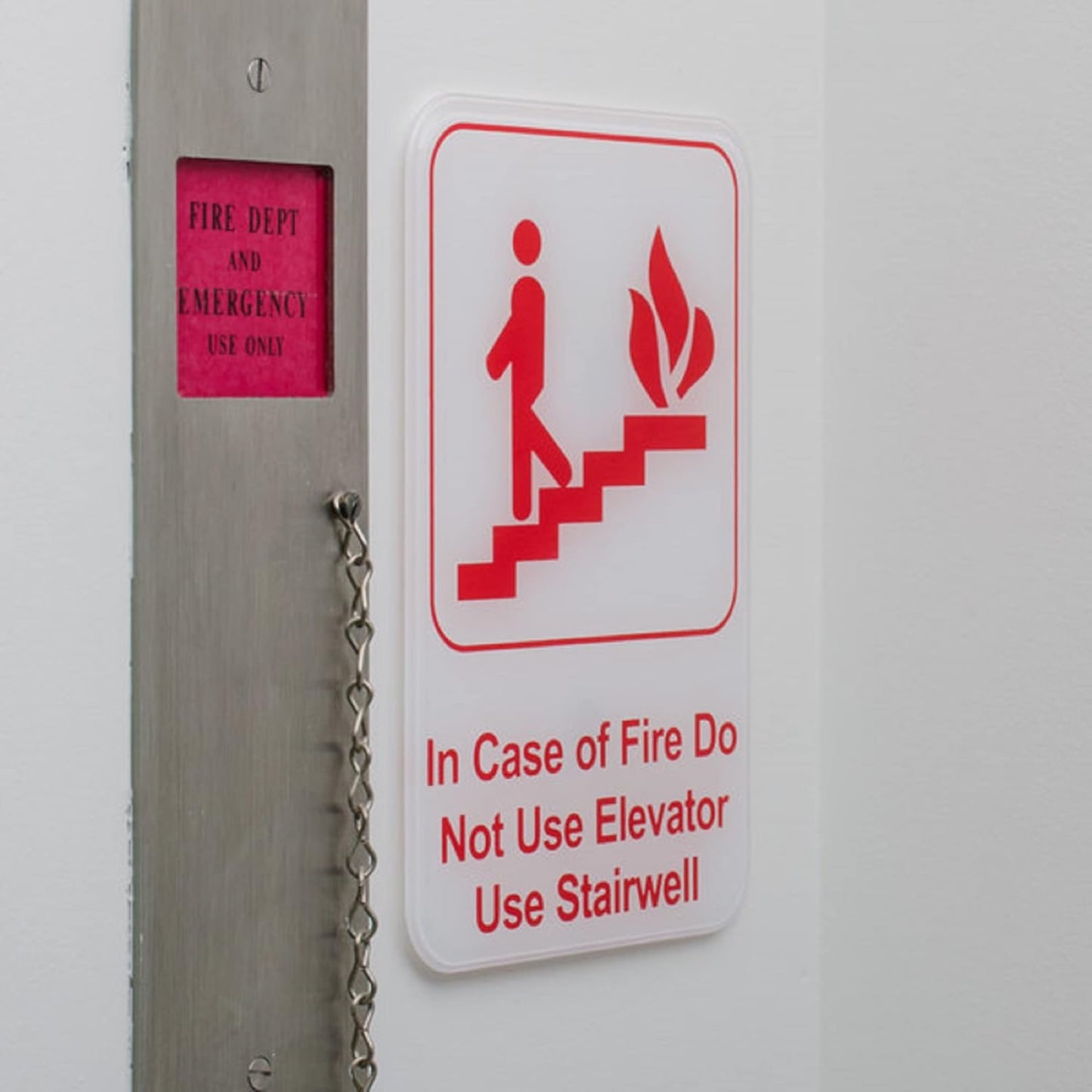 6" x 9" In Case of Fire Do Not Use Sign with Easy Peel Self-Adhesive Red on White Color Set of 2- Waterproof Self Adhesive Store Signs Indoor/Outdoor Warning Marker Home Business Use
