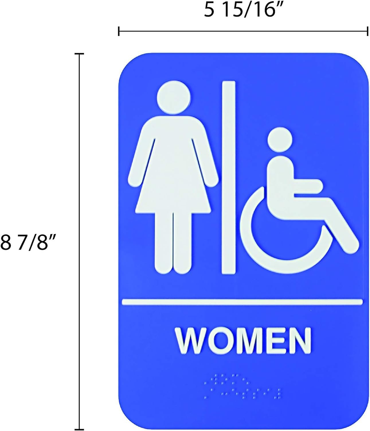 6" x 9" Women/ Wheelchair Accessible Restroom Sign with Braille Easy Peel Self-Adhesive White on Blue Color Set of 2- Waterproof Self Adhesive Store Signs Indoor/Outdoor Warning Marker Home Business Use