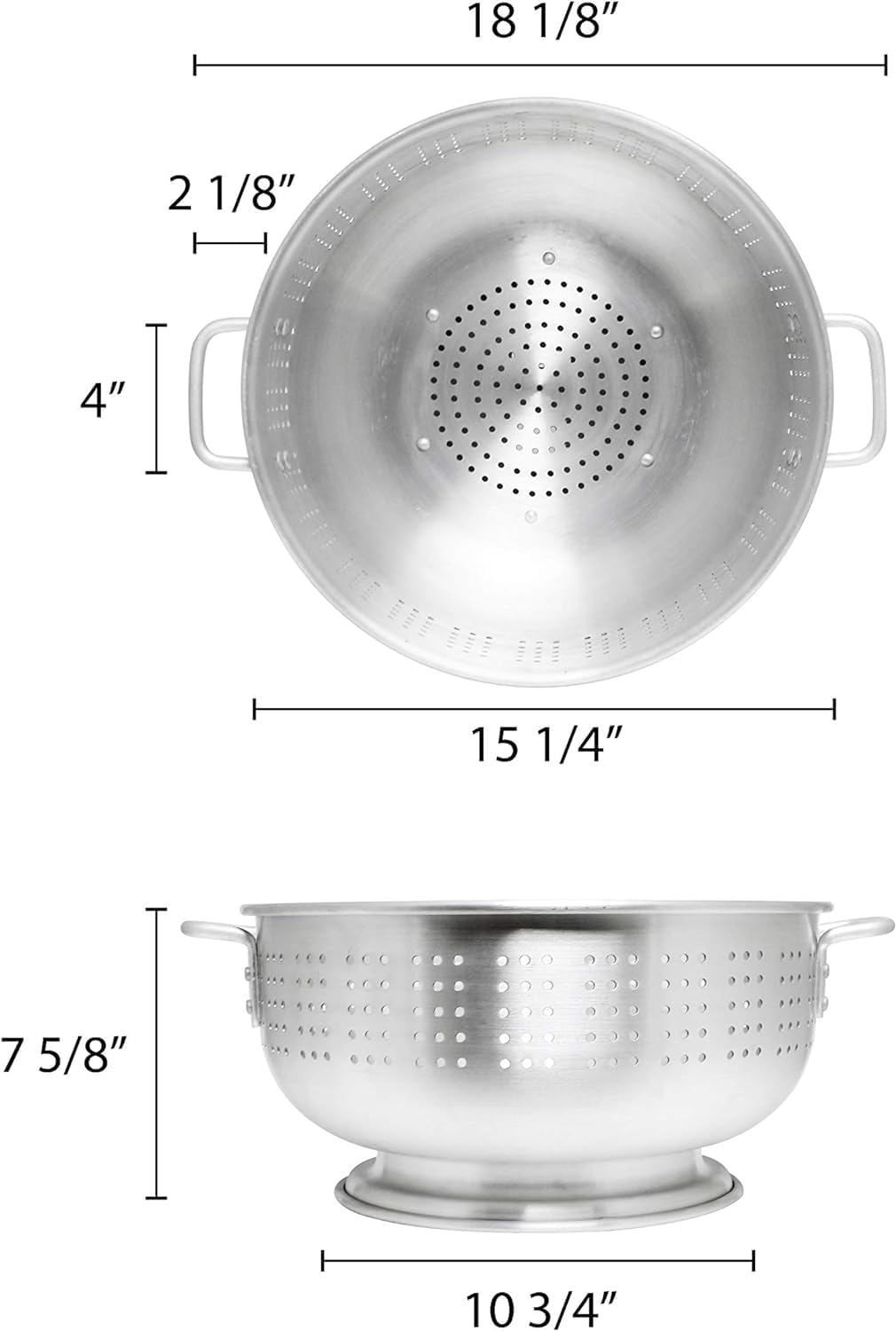 Aluminum Heavy Duty Colander with Handles and Stable Base - Pasta Spaghetti Berry Fruit Vegetable Kitchen Food Strainer Basket