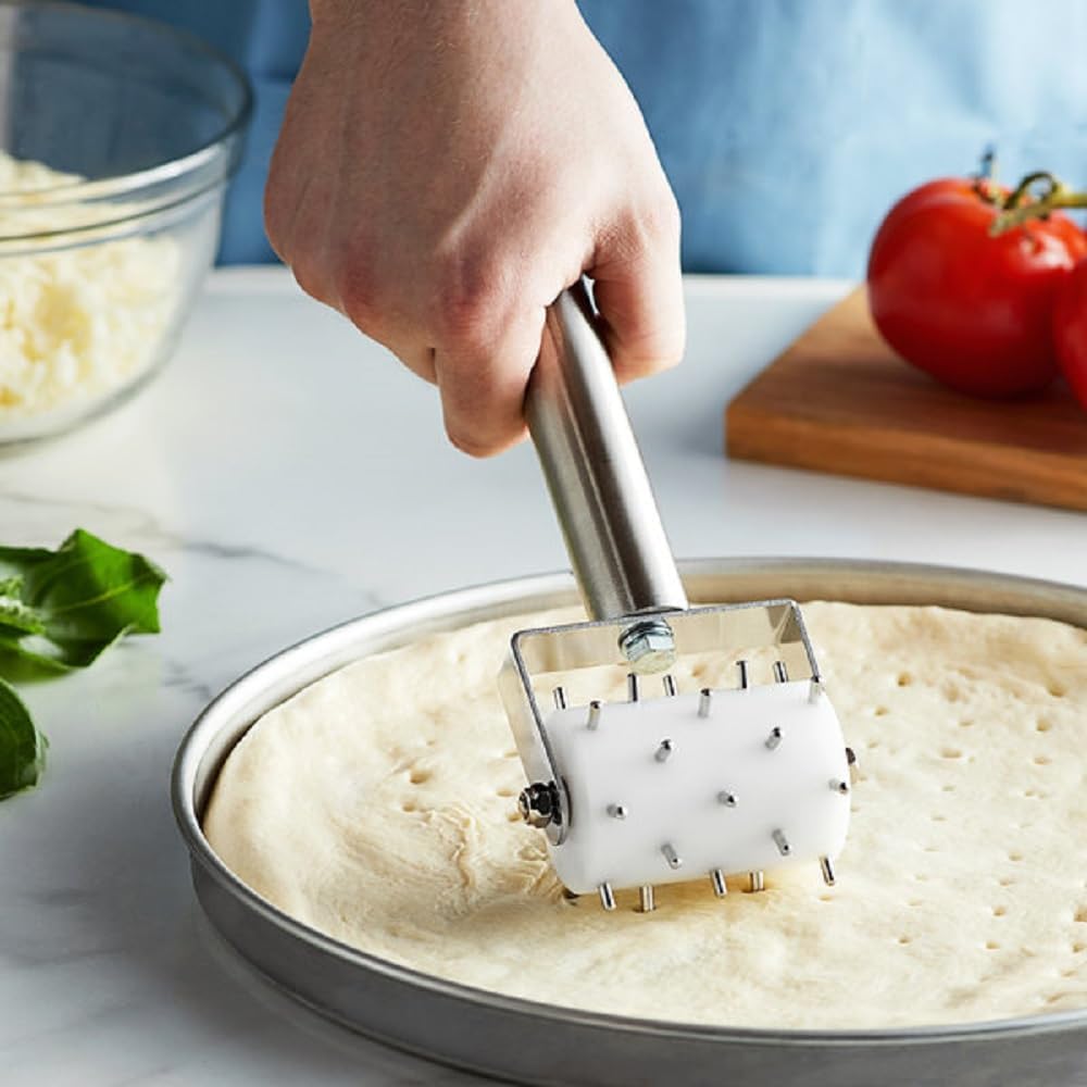 Pizza Dough Roller Docker with Pins Stainless Steel Handle with Plastic barrel 8-1/8" x 5-3/8" - Pastry Dough Docker for Crackers Bread Pie Cake Cookies Pizza Dough Docker