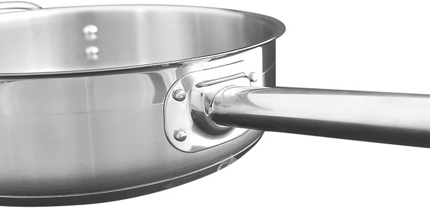 Stainless Steel Saute Pan with Lid and Welded Hollow Handle - Versatile Chef's Cooking and Egg Pan