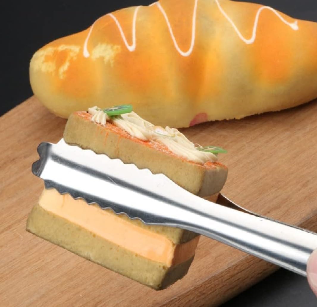 Stainless Steel Bread Tong Set of 12- Serving Tongs Bread Tongs Strong Grip for Grabbing Food Premium Stainless Steel Tongs for Serving Cooking Grilling Barbecue BBQ Buffet