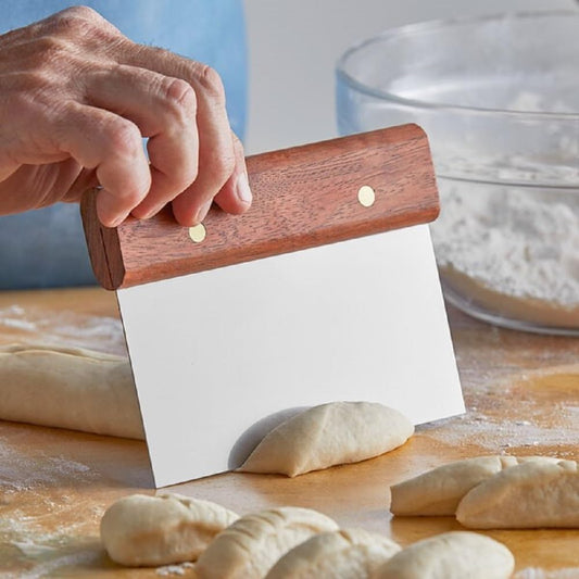 6" x 4" Dough Scraper Stainless Steel Blade with Wooden Handle- Multipurpose Food Scrappers Dough Cutter for Bread Dough Cake Fondant Icing Baking Cooking