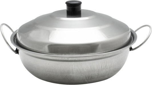 Stainless Steel Round Wok Chafer - Round Chafing Dish Chaffing Servers with Covers Food Warmer for Home Restaurant Parties Buffets