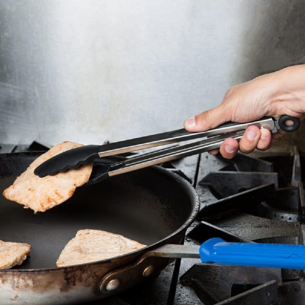 Stainless Steel Utility Tong with Silicone Tips Handles - Non-Slip Silicone Sliding Locking Ring Cooking Tongs Kitchen Tongs Metal BBQ Tongs Perfect for Home and Restaurants