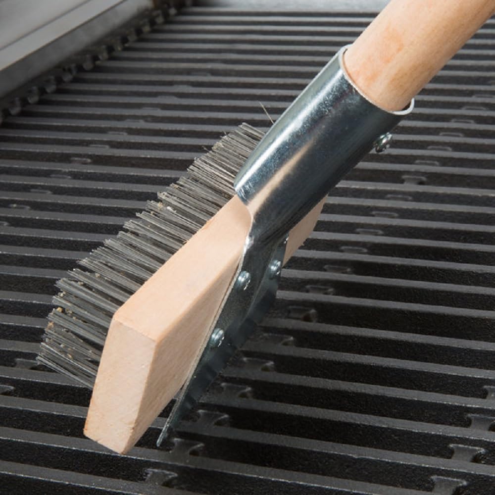 Pizza Oven Brush with Scraper Black Metal Wire Brush with Wooden Handle-Pizza Oven Cleaning Brush for Pizza Stone Grill Brush Outdoor BBQ Cleaning Oven Accessories