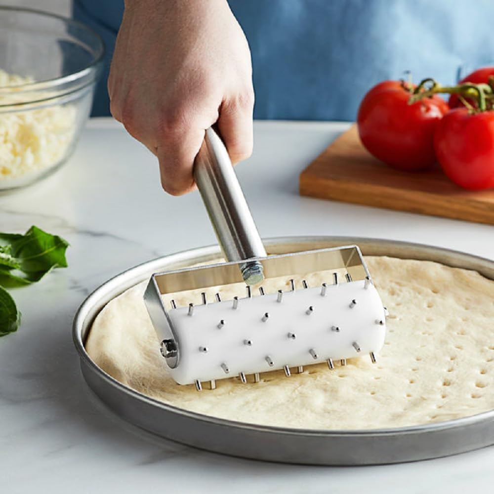 Pizza Dough Roller Docker with Pins Stainless Steel Handle with Plastic barrel 8-1/8" x 5-3/8" - Pastry Dough Docker for Crackers Bread Pie Cake Cookies Pizza Dough Docker