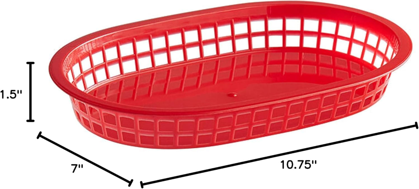 10-3/4" Oblong Fast Food Basket Plastic Set of 12- Fry Fast Food Reusable Foodservice Restaurant Diner Tray Plates Restaurant Deli Serving Chicken Burgers Sandwiches & Fries