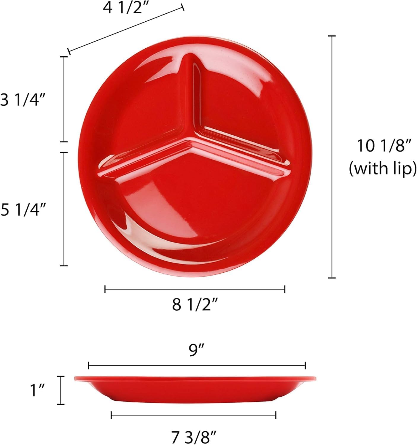 3 Compartment 10 1/4” Divided Plate Melamine Set of 12- Dishwasher Safe Break-Resistant Serving Platter Dinner Plates Portion Plates for Dinner Home Kitchen Restaurants