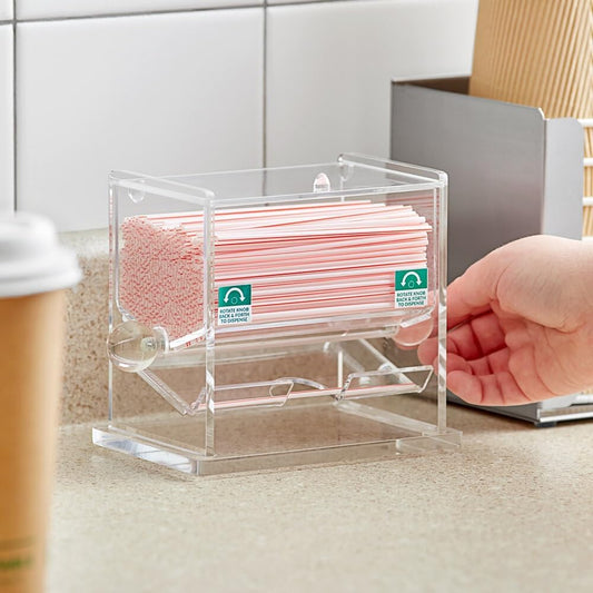 Acrylic Stirrer Dispenser Clear Color 7-5/8" x 4-1/8" x 5-5/8"- Countertop Organizer Coffee Stirrer Dispenser Storage for Plastic and Cocktail Drink Stirrers for Restaurant or Home