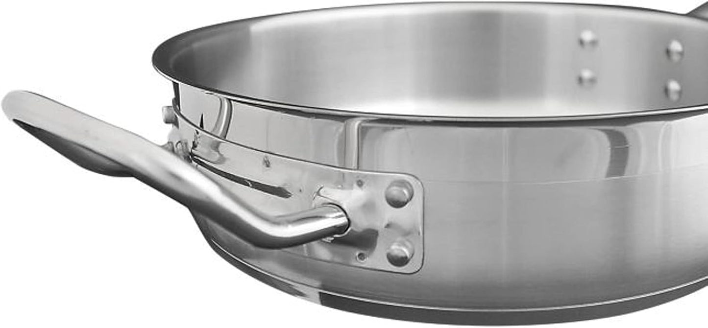 Stainless Steel Saute Pan with Lid and Welded Hollow Handle - Versatile Chef's Cooking and Egg Pan