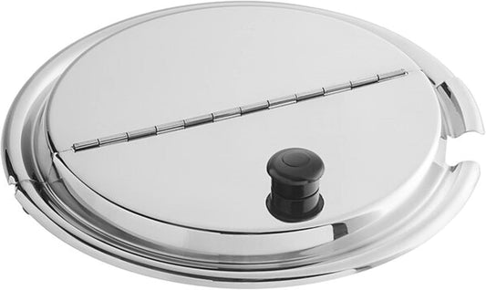 Hinged Stainless Steel Inset Cover Fits 11 qt Inset Pan with Plastic knob and Notched for ladle- for Soup Warmer and Soup Chafer for Catering Buffet Parties Banquets Commercial