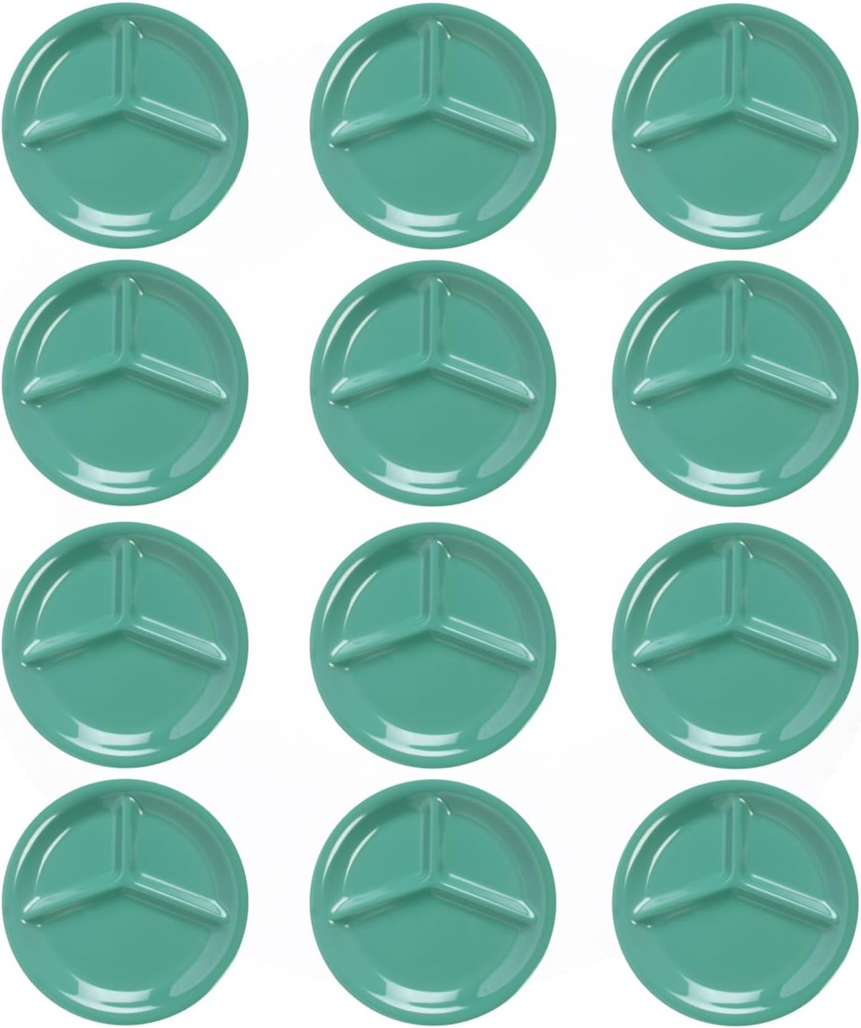 3 Compartment 10 1/4” Divided Plate Melamine Set of 12- Dishwasher Safe Break-Resistant Serving Platter Dinner Plates Portion Plates for Dinner Home Kitchen Restaurants