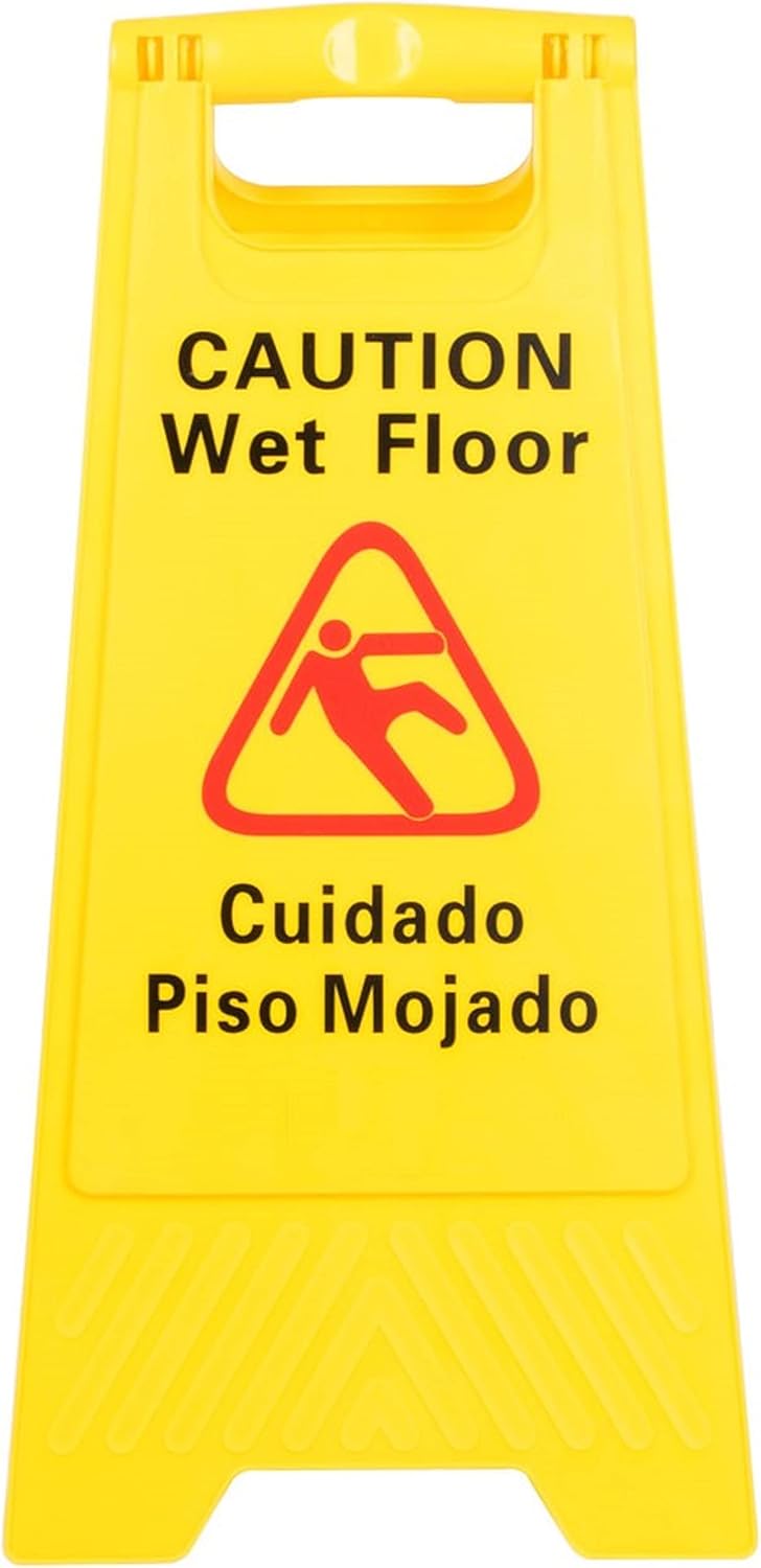 24" x 12" Caution Wet Floor Sign Yellow Color- Double-Sided Safety Warning Signs for Commercial Use A Frame 24 Inches Height Bilingual Warning Sign