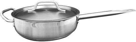 Stainless Steel Saute Pan with Lid and Welded Hollow Handle - Versatile Chef's Cooking and Egg Pan