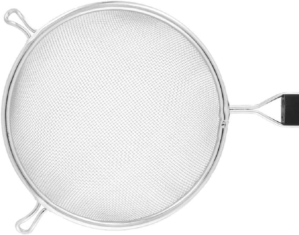 Mesh Strainer Stainless Steel Handle Length Black Plastic Handle- Kitchen Utensil Food Strainer Skimmer Spoon Cooking Sieve Sifters Pasta Fruits Vegetable