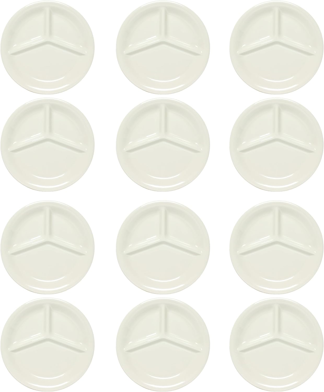 3 Compartment 10 1/4” Divided Plate Melamine Set of 12- Dishwasher Safe Break-Resistant Serving Platter Dinner Plates Portion Plates for Dinner Home Kitchen Restaurants