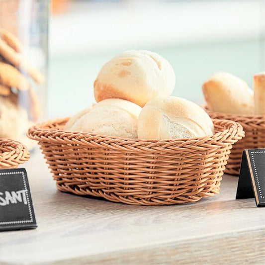 11" x 7" x 3-1/2" Plastic Oval Hand-Woven Bread Basket- Woven Food Serving Basket for Fruit Bread Serving Basket Decorative Basket Perfect for Cafe Home and Restaurants