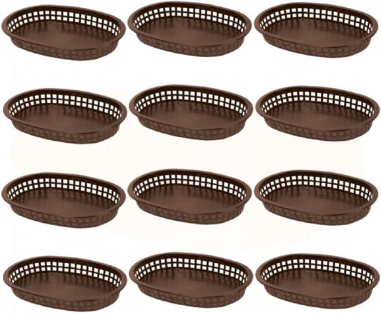 Fast Food Basket Plastic Set of 12- Fry Fast Food Reusable Foodservice Restaurant Diner Tray Plates Restaurant Deli Serving Chicken Burgers Sandwiches & Fries