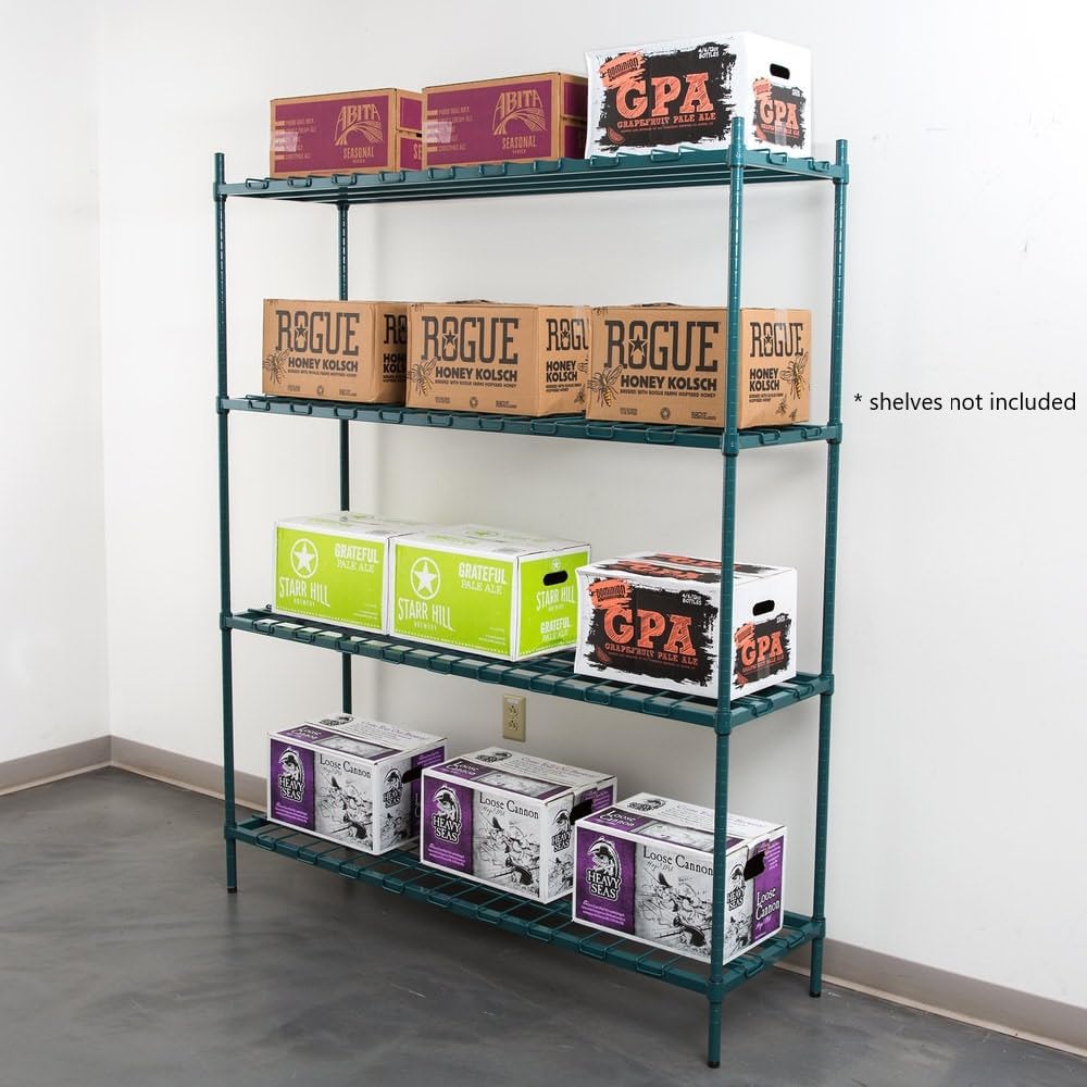 Green Epoxy Wire Shelving Posts with Leveling Foot Set of 4 - Commercial Shelves Wall Mounted Metal Shelving for Restaurant Bar Utility Room Kitchen and Garage