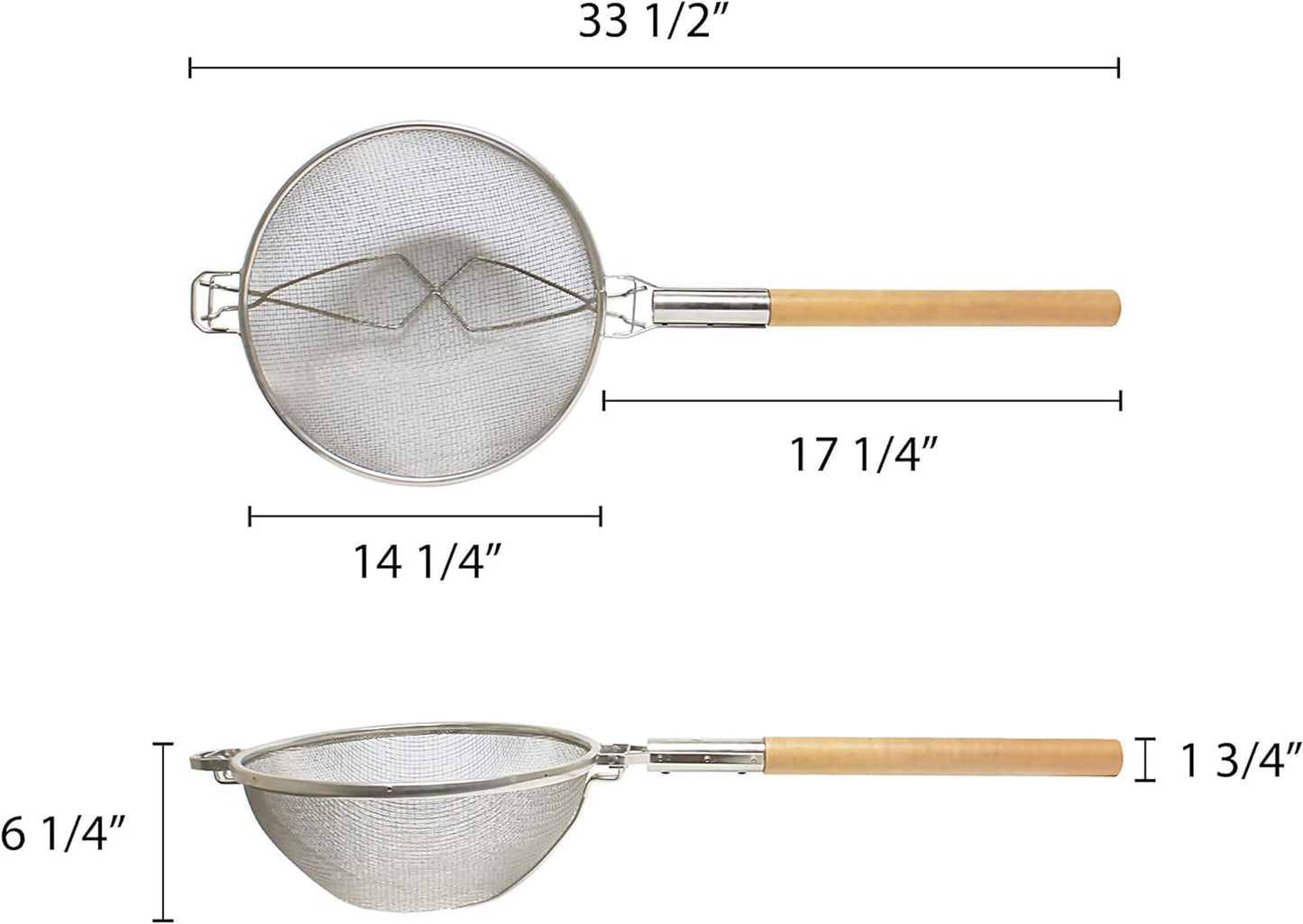 Reinforced Fine Double Mesh Strainer Nickel Plated Wire Frame & Support Handle Length- Kitchen Sieve Sifters Strainers for Sauces Gravies Tea Rice Oil Noodles and Fruits